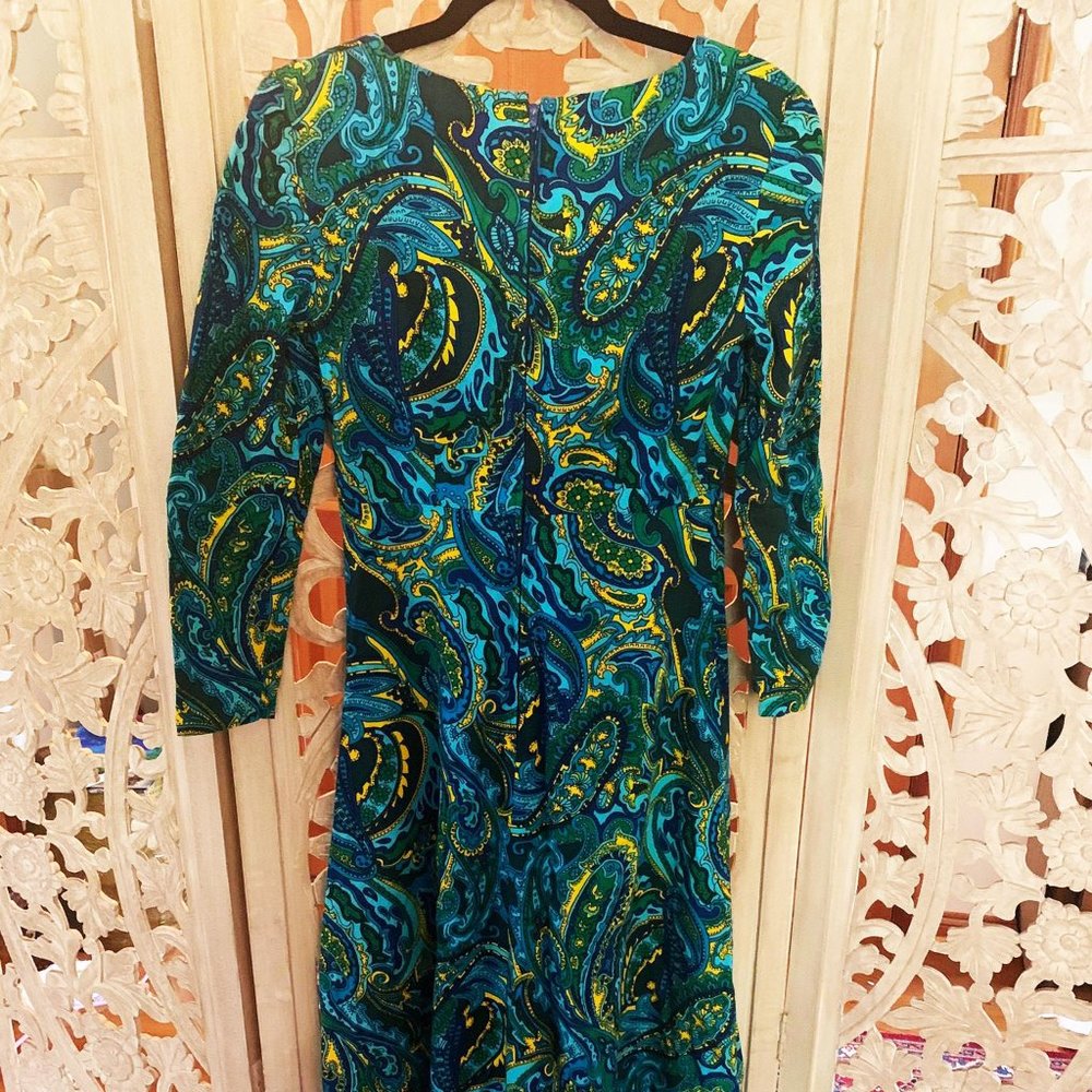 Vintage 70's Blue Paisley Maxi Dress - Picture 5 of 6